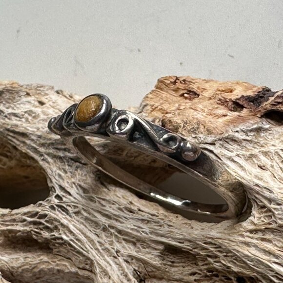 Sterling Silver Tiger Eye Cabochon Ring With Swirl Design Made In Mexico Size 6 - Picture 6 of 9